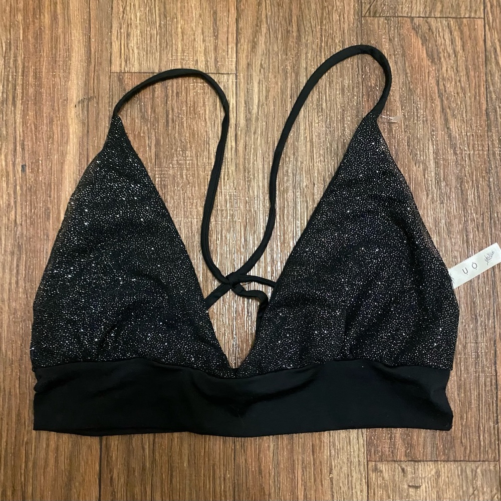 UO Womens Black Sparkle Crop Tank Top M Medium Bust 34” New Festival